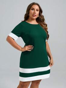 SHEIN Clasi Đầm Plus Size Khối Màu Giải trí - Màu xanh lá cây đậm - Xem 5