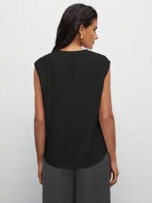 BizChic Cotton Cut Out Solid Tee Workwear - Black - View 2