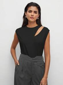 BizChic Cotton Cut Out Solid Tee Workwear - Black - View 5