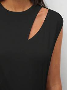 BizChic Cotton Cut Out Solid Tee Workwear - Black - View 8