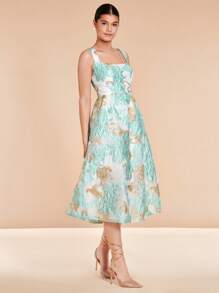 SHEIN Belle 花卉圖案提花吊帶連衣裙 - 彩色 - 查看 4