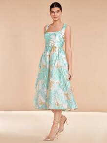 SHEIN Belle 花卉圖案提花吊帶連衣裙 - 彩色 - 查看 6