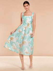 SHEIN Belle 花卉圖案提花吊帶連衣裙 - 彩色 - 查看 7