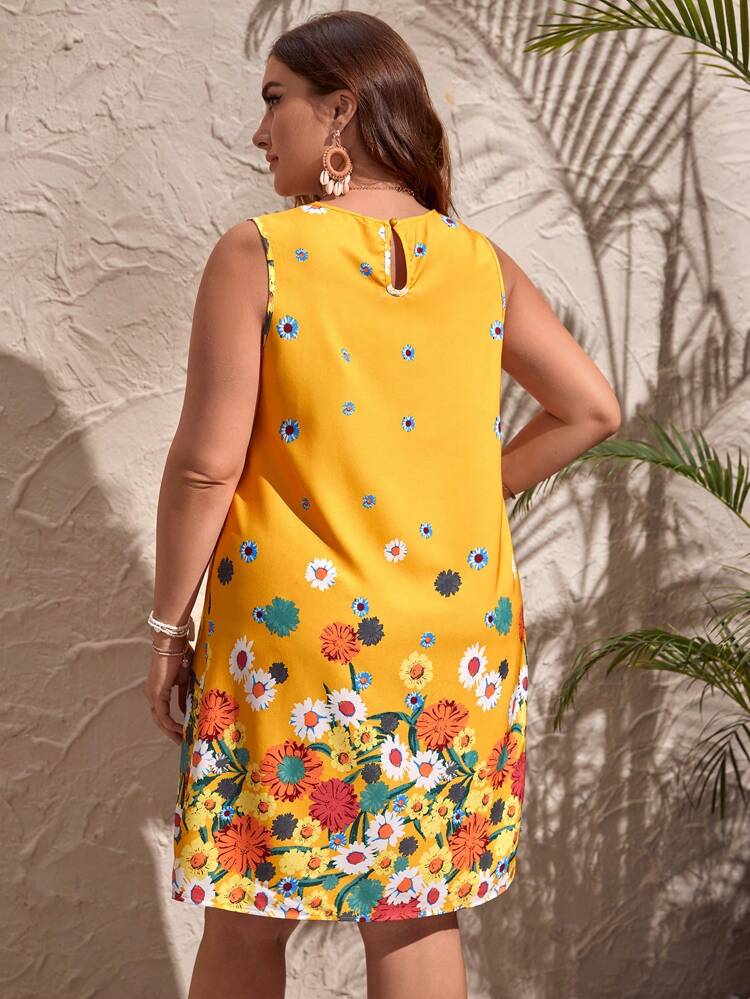 Plus Floral Print Tank Summer Outfits Dress,Beach Dress Sundress,Holiday Outfits Boho