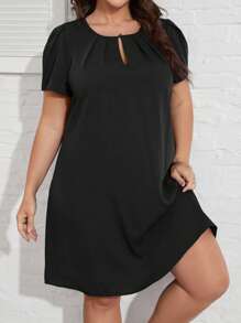 SHEIN Clasi Vestido de cuello con abertura de ojo de manga farol - Negro - Ver 1