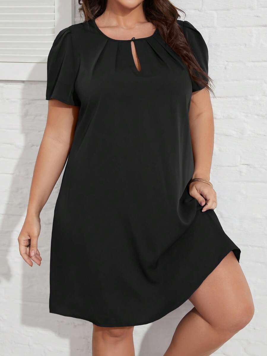 SHEIN Clasi Vestido de cuello con abertura de ojo de manga farol - Negro - Ver 1