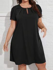 SHEIN Clasi Vestido de cuello con abertura de ojo de manga farol - Negro - Ver 3