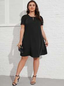 SHEIN Clasi Vestido de cuello con abertura de ojo de manga farol - Negro - Ver 4