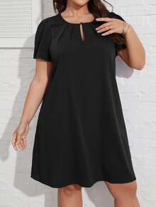 SHEIN Clasi Vestido de cuello con abertura de ojo de manga farol - Negro - Ver 5