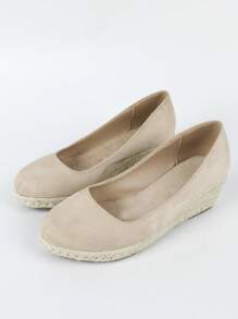 Frauen Keilschuhe mit minimalistisch Espadrille Wildlederimitat Gericht Urlaub - Aprikosenfarben - Übersicht 4