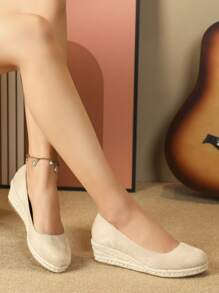 Frauen Keilschuhe mit minimalistisch Espadrille Wildlederimitat Gericht Urlaub - Aprikosenfarben - Übersicht 6