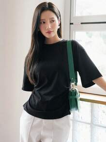 DAZY Áo thun nữ Chia màu trơn Giải trí - màu đen - Xem 3