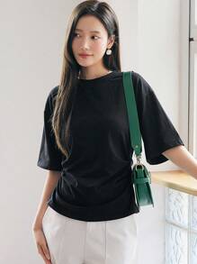 DAZY Áo thun nữ Chia màu trơn Giải trí - màu đen - Xem 6