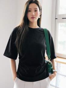 DAZY Áo thun nữ Chia màu trơn Giải trí - màu đen - Xem 7