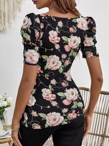 SHEIN Maternity Floral Print Puff Sleeve Tee - Multicolor - View 2