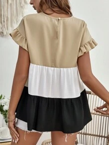 SHEIN Maternity Colourblock Flounce Sleeve Ruffle Hem Blouse - Multicolor - View 2