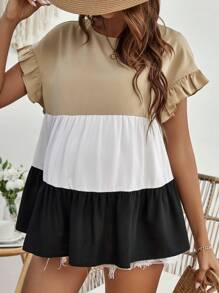 SHEIN Maternity Colourblock Flounce Sleeve Ruffle Hem Blouse - Multicolor - View 4