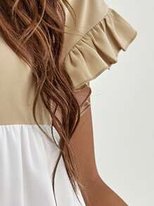 SHEIN Maternity Colourblock Flounce Sleeve Ruffle Hem Blouse - Multicolor - View 7