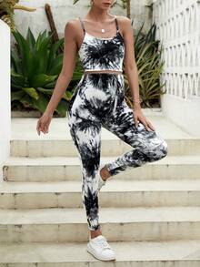 SHEIN 孕婦紮染吊帶上衣和可調節腰圍長褲 - 黑與白 - 查看 3