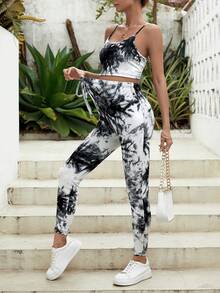 SHEIN 孕婦紮染吊帶上衣和可調節腰圍長褲 - 黑與白 - 查看 7