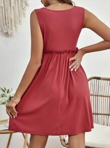 SHEIN Maternity Solid Frill Trim Dress - Watermelon Pink - View 2