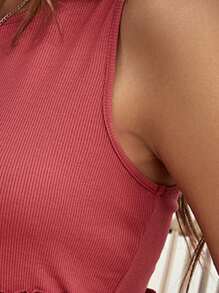 SHEIN Maternity Solid Frill Trim Dress - Watermelon Pink - View 8