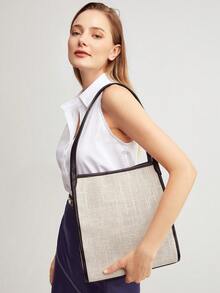 MOTF PREMIUM 對比粘膠纖維手提包 - 米色 - 查看 2