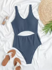 Swim Basics Summer Beach Cut Out Waist One Piece Swimsuit