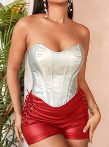 Apperloth A Women's Lace-Up Side PU Leather Shorts, Suitable For Music Festivals - Red - View 6