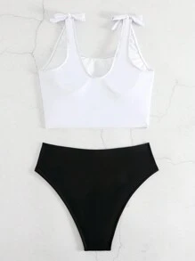 SHEIN Swim Summer Beach Tropical Print Tie Shoulder Bikini Set - Multicolor - View 2