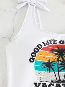 SHEIN Swim Summer Beach Tropical Print Tie Shoulder Bikini Set - Multicolor - View 5