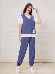 Mulvari 字母貼布T恤和運動褲 - 紫色 - 查看 1