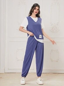 Mulvari 字母貼布T恤和運動褲 - 紫色 - 查看 3