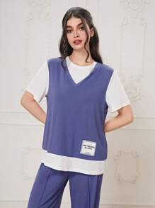 Mulvari 字母貼布T恤和運動褲 - 紫色 - 查看 4