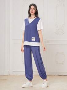 Mulvari 字母貼布T恤和運動褲 - 紫色 - 查看 5