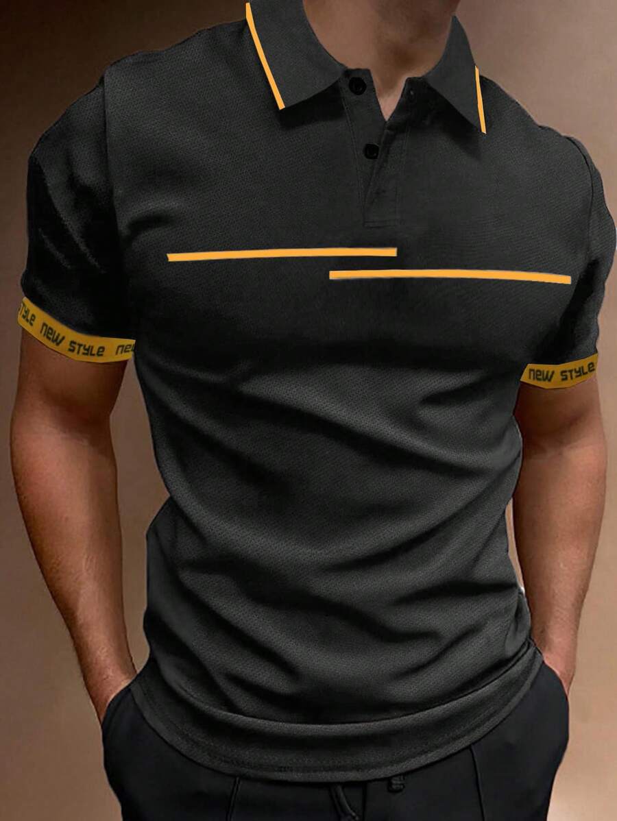 Manfinity Homme 男士拼接邊POLO衫 - 深灰色 - 查看 1