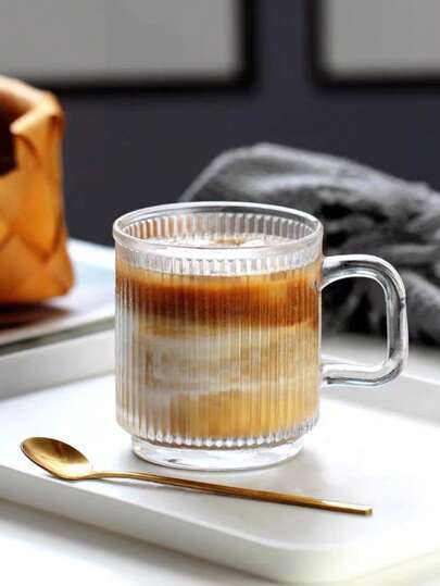 Vertical Pattern Glass With Handle, Highly Attractive Mug, Coffee Cup 1pc