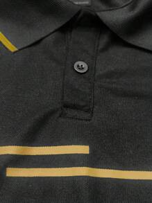 Manfinity Homme 男士拼接邊POLO衫 - 深灰色 - 查看 4