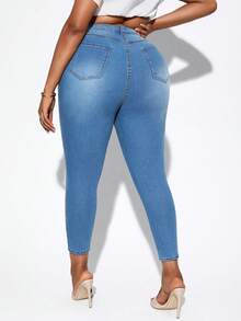 SHEIN SXY Plus High Waist Ripped Skinny Jeans - Light Wash - View 2