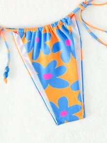 Floral Print Halter Triangle Bikini Set - Multicolor - View 4