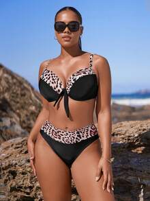 Swim DD+ 豹紋聚攏比基尼泳裝 - 黑與白 - 查看 6