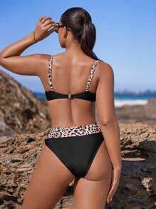 Swim DD+ 豹紋聚攏比基尼泳裝 - 黑與白 - 查看 2