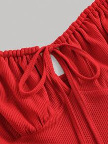 SHEIN MOD Tie Shoulder Ruched Bust Mermaid Hem Cami Dress,Valentine Outfits - Red - View 3