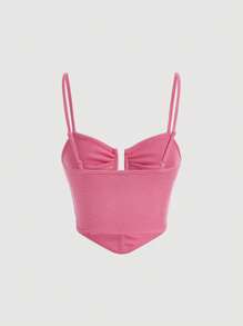 SHEIN MOD 素色胸部褶皺吊帶上衣 - 粉色 - 查看 2