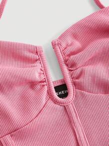 SHEIN MOD 素色胸部褶皺吊帶上衣 - 粉色 - 查看 4