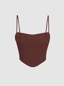 SHEIN MOD Top de tirantes unicolor fruncido - Marrón Chocolate - Ver 2