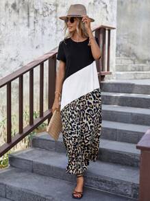 SHEIN LUNE Đầm Túi Chia Khối Màu In hoa Báo Giải trí - Nhiều màu - Xem 5