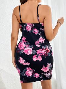 SHEIN Privé Plus Floral Print Cami Bodycon Dress - Multicolor - View 3