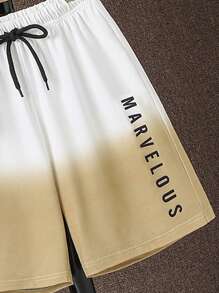 SHEIN Vacaura Tween Boy Letter Graphic Ombre Contrast Trim Tee & Drawstring Waist Shorts - Multicolor - View 5