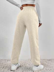 SHEIN EZwear Solid Slant Pocket Elastic Waist Joggers - Apricot - View 2